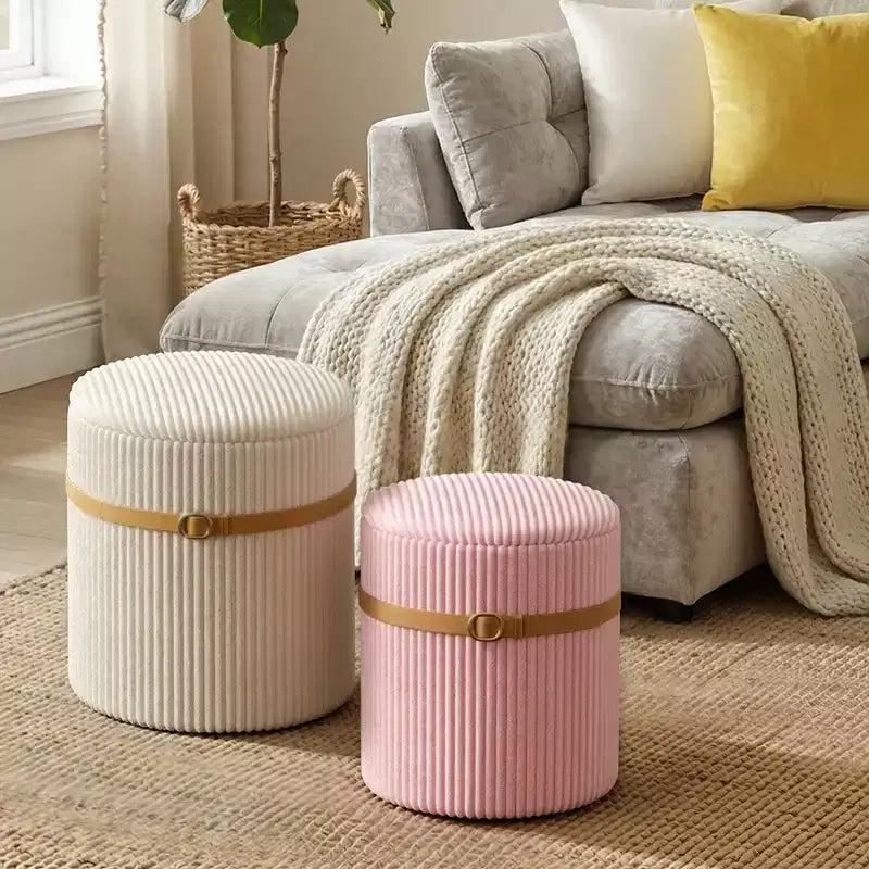 Pouf Rotondo con Contenitore, Pouf Tavolino da Caffè, Sgabello da Toilette in Velluto a Coste per Camera da Letto, Poggiapiedi per Soggiorno