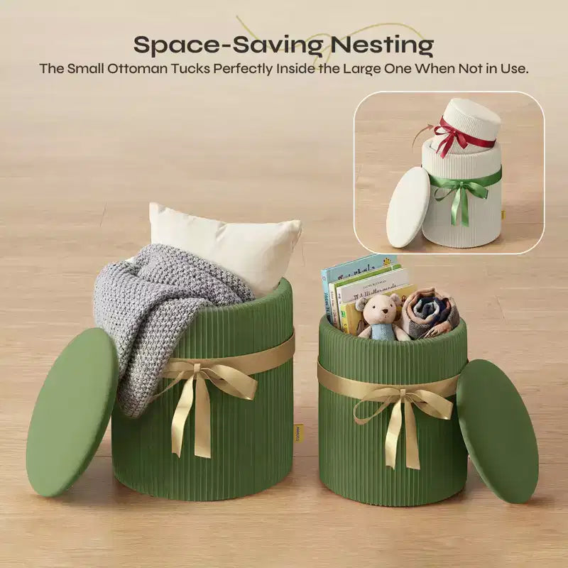 Pouf Rotondo con Contenitore, Pouf Tavolino da Caffè, Sgabello da Toilette in Velluto a Coste per Camera da Letto, Poggiapiedi per Soggiorno