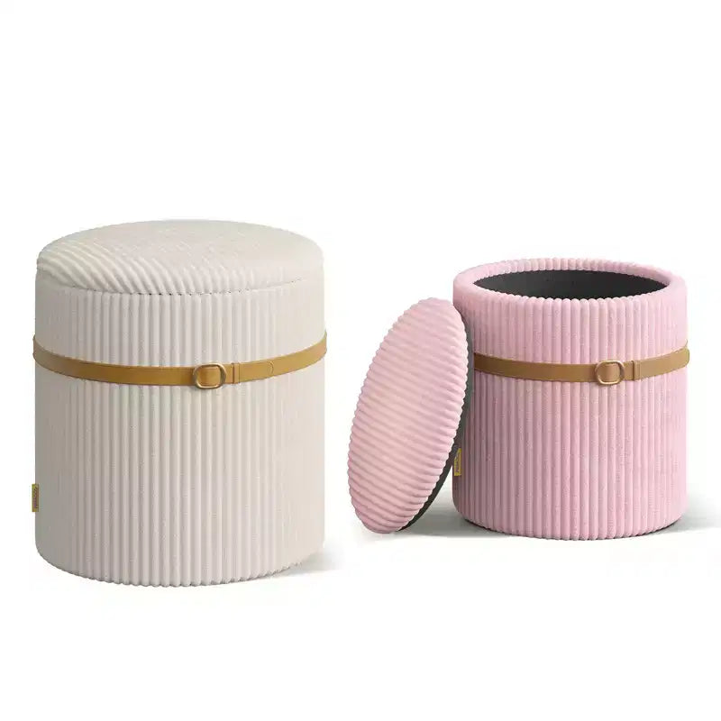 Pouf Rotondo con Contenitore, Pouf Tavolino da Caffè, Sgabello da Toilette in Velluto a Coste per Camera da Letto, Poggiapiedi per Soggiorno