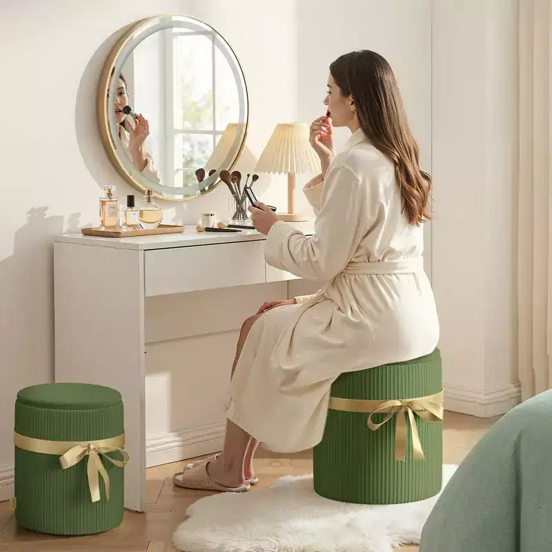 Pouf Rotondo con Contenitore, Pouf Tavolino da Caffè, Sgabello da Toilette in Velluto a Coste per Camera da Letto, Poggiapiedi per Soggiorno