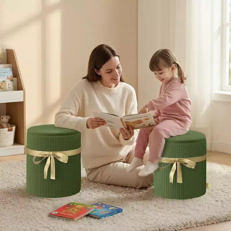 Pouf Rotondo con Contenitore, Pouf Tavolino da Caffè, Sgabello da Toilette in Velluto a Coste per Camera da Letto, Poggiapiedi per Soggiorno