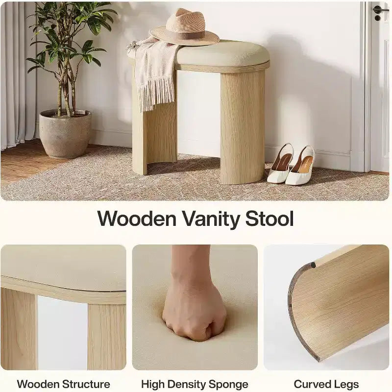 Sgabello da vanità da 60 cm, Sgabello ottomano poggiapiedi per divano con cuscino, Piccola panca da ingresso per soggiorno, camera da letto, sala trucco, Beige