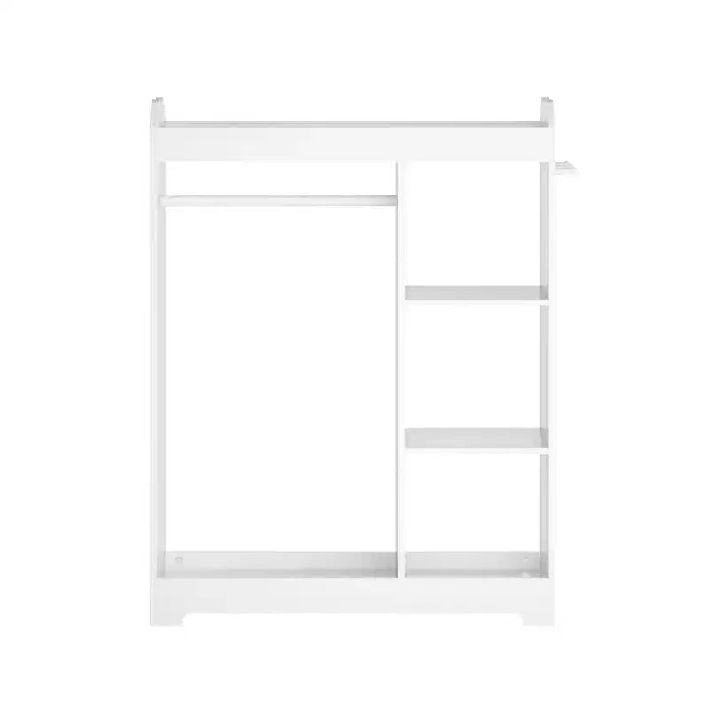 Porta Abiti per Bambini con Specchio, Organizzatore di Costumi in Legno con Asta Appendiabiti, Ganci e Ripiani, Bianco