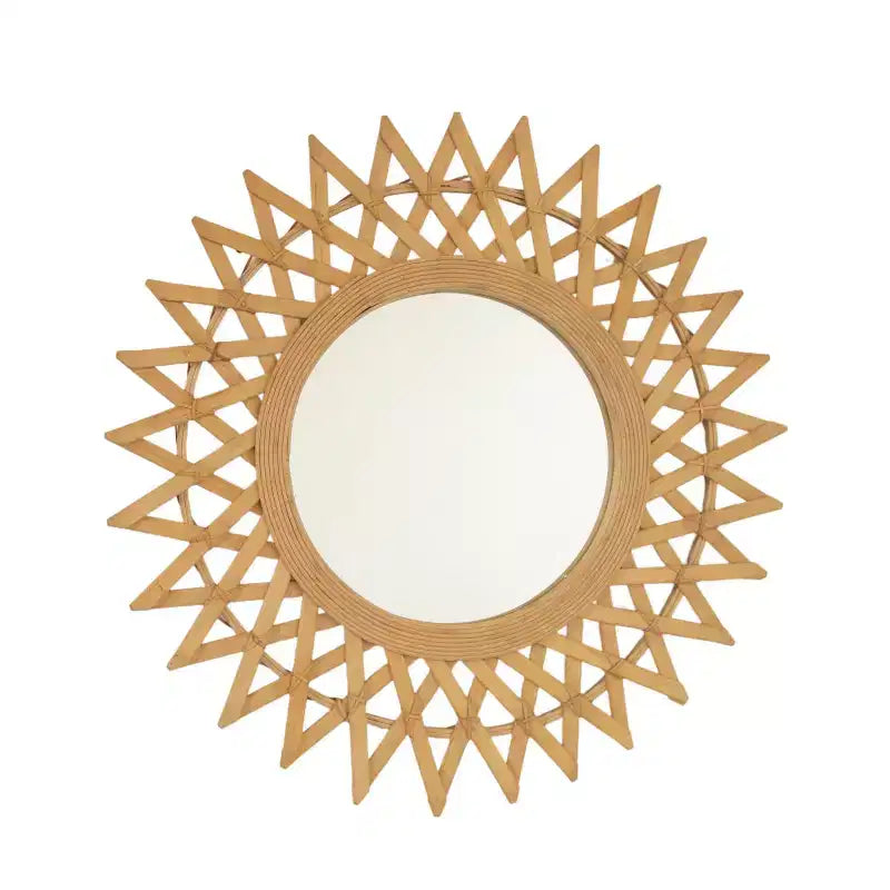 Specchio decorativo da parete moderno rotondo in bambù da 24 pollici con lavorazione intrecciata, piccolo specchio circolare per ingresso o soggiorno