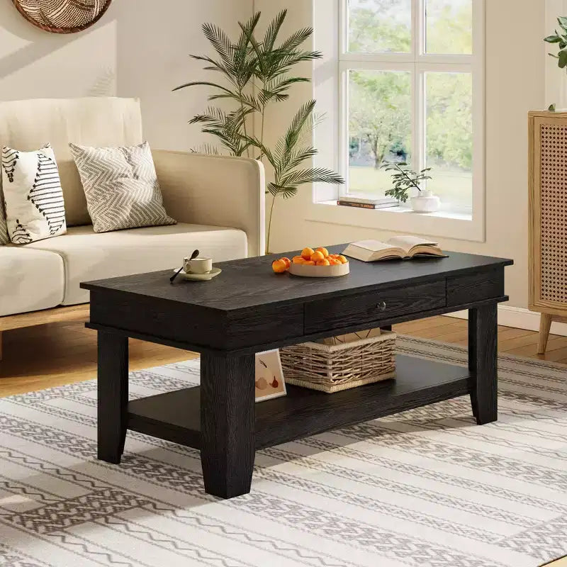 Tavolino da caffè rustico da 120 cm con capacità di 136 kg, con cassetto e ripiano, perfetto per il soggiorno (confezione da 1)