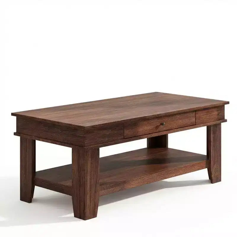 Tavolino da caffè rustico da 120 cm con capacità di 136 kg, con cassetto e ripiano, perfetto per il soggiorno (confezione da 1)