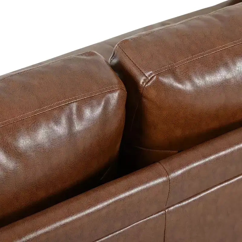 Divano a 3 posti in pelle sintetica, divano moderno di metà secolo con design trapuntato, gambe in legno massello, 2 cuscini a rullo