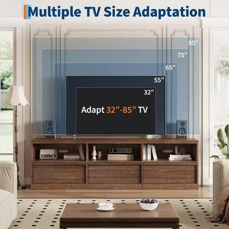 Mobile Porta TV Moderno Metà Secolo da 70 Pollici - Ampia Console Multimediale per TV fino a 80 Pollici, con Ripiani Aperti, Centro Intrattenimento per Soggiorno/Camera da Letto