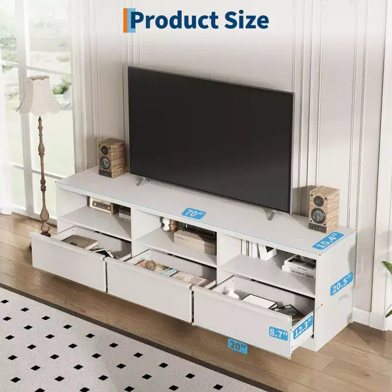 Mobile Porta TV Moderno Metà Secolo da 70 Pollici - Ampia Console Multimediale per TV fino a 80 Pollici, con Ripiani Aperti, Centro Intrattenimento per Soggiorno/Camera da Letto
