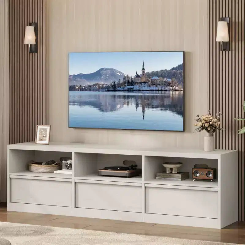Mobile Porta TV Moderno Metà Secolo da 70 Pollici - Ampia Console Multimediale per TV fino a 80 Pollici, con Ripiani Aperti, Centro Intrattenimento per Soggiorno/Camera da Letto