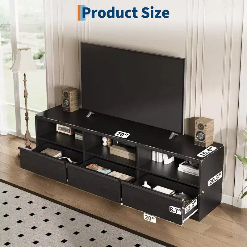 Mobile Porta TV Moderno Metà Secolo da 70 Pollici - Ampia Console Multimediale per TV fino a 80 Pollici, con Ripiani Aperti, Centro Intrattenimento per Soggiorno/Camera da Letto