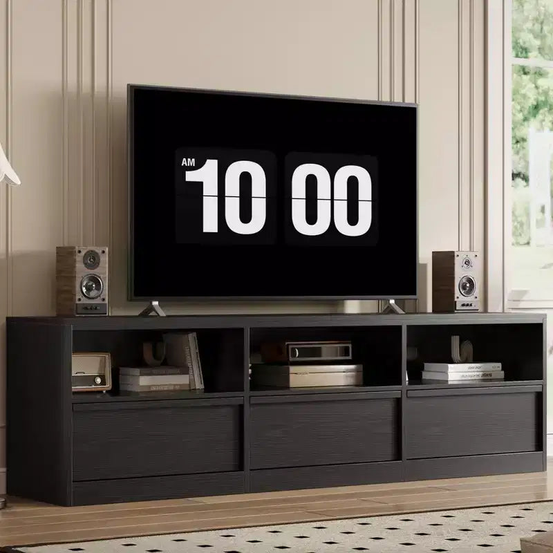 Mobile Porta TV Moderno Metà Secolo da 70 Pollici - Ampia Console Multimediale per TV fino a 80 Pollici, con Ripiani Aperti, Centro Intrattenimento per Soggiorno/Camera da Letto