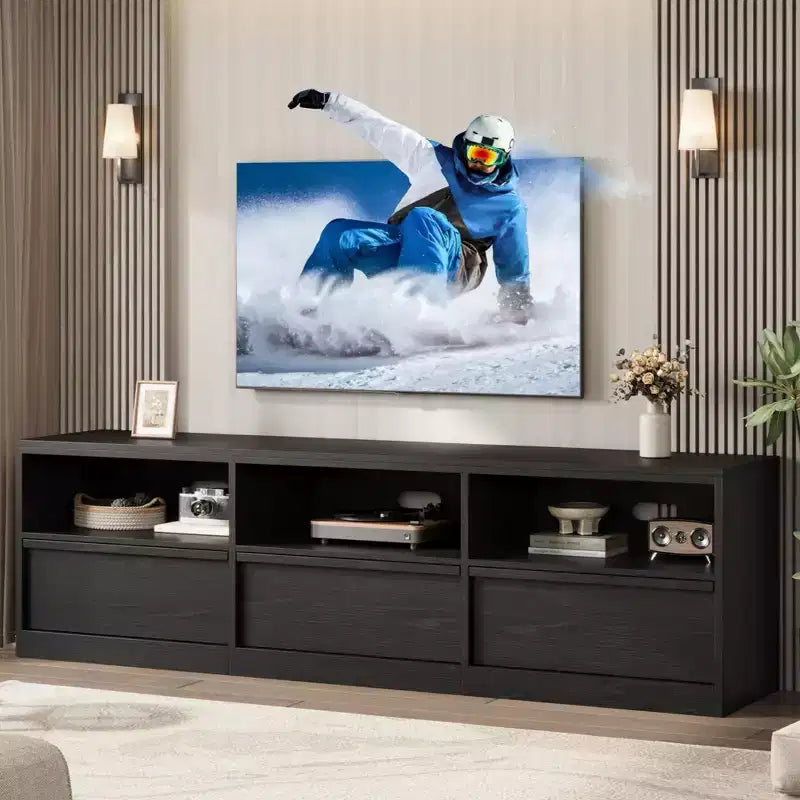 Mobile Porta TV Moderno Metà Secolo da 70 Pollici - Ampia Console Multimediale per TV fino a 80 Pollici, con Ripiani Aperti, Centro Intrattenimento per Soggiorno/Camera da Letto
