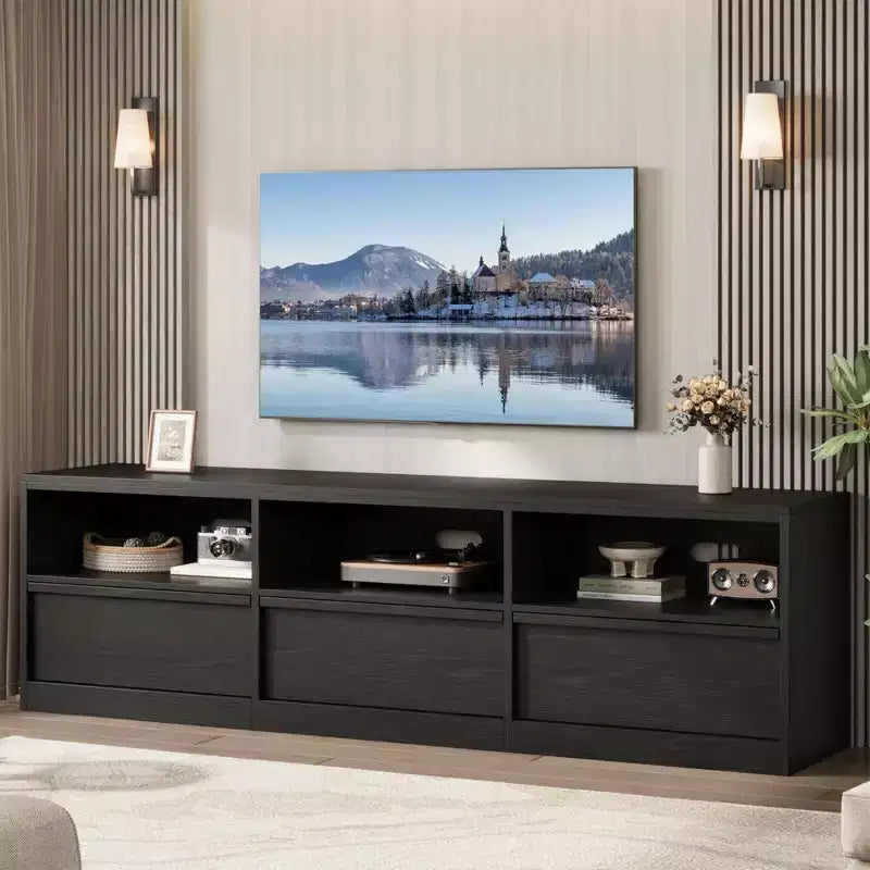 Mobile Porta TV Moderno Metà Secolo da 70 Pollici - Ampia Console Multimediale per TV fino a 80 Pollici, con Ripiani Aperti, Centro Intrattenimento per Soggiorno/Camera da Letto