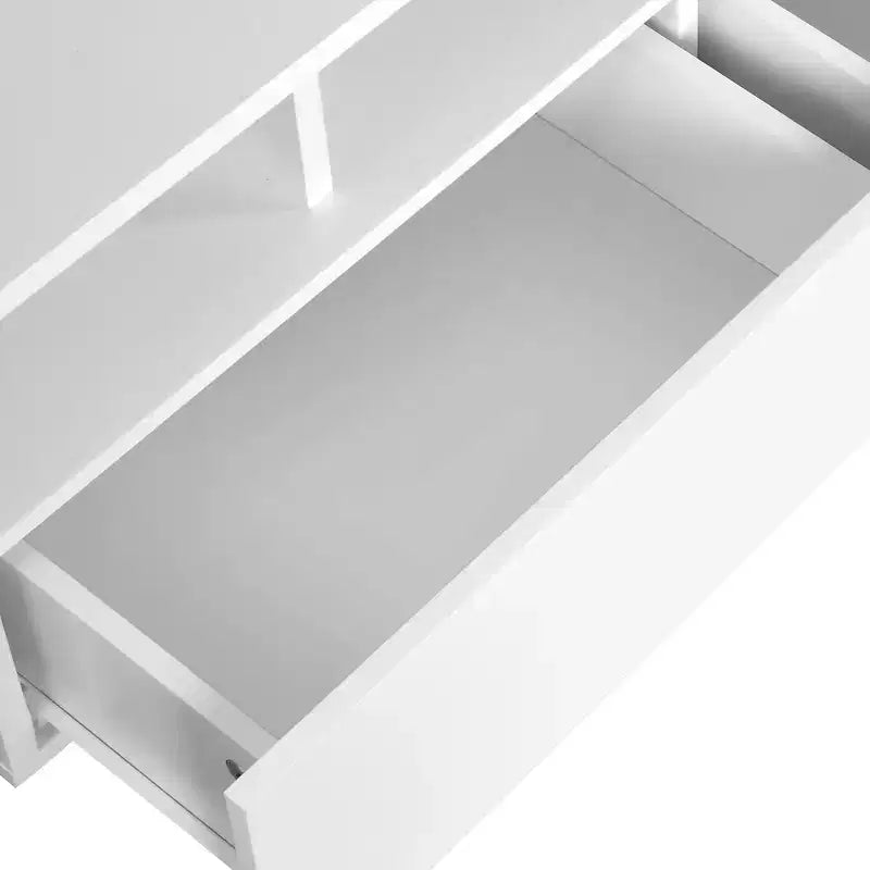 Tavolino da Caffè a LED con Contenitore a 4 Cassetti, Tavolino Moderno Lucido per Soggiorno, Tavolino Piccolo con Scaffale a Giorno, Bianco