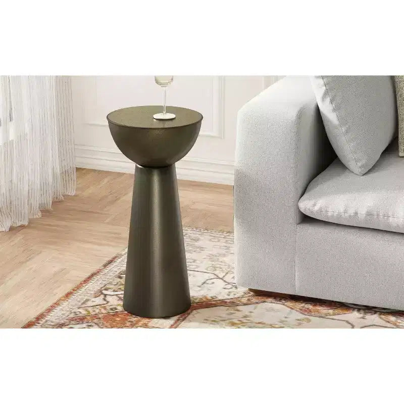 Tavolino laterale in metallo stile moderno contemporaneo, largo 30 cm, oro antico, completamente assemblato