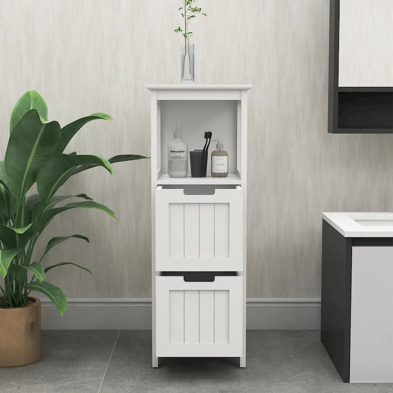 Bathroom Floor Cabinet with 2 Deep Drawers and Storage Shelf White