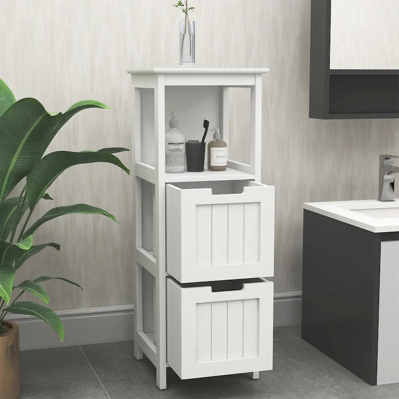 Bathroom Floor Cabinet with 2 Deep Drawers and Storage Shelf White