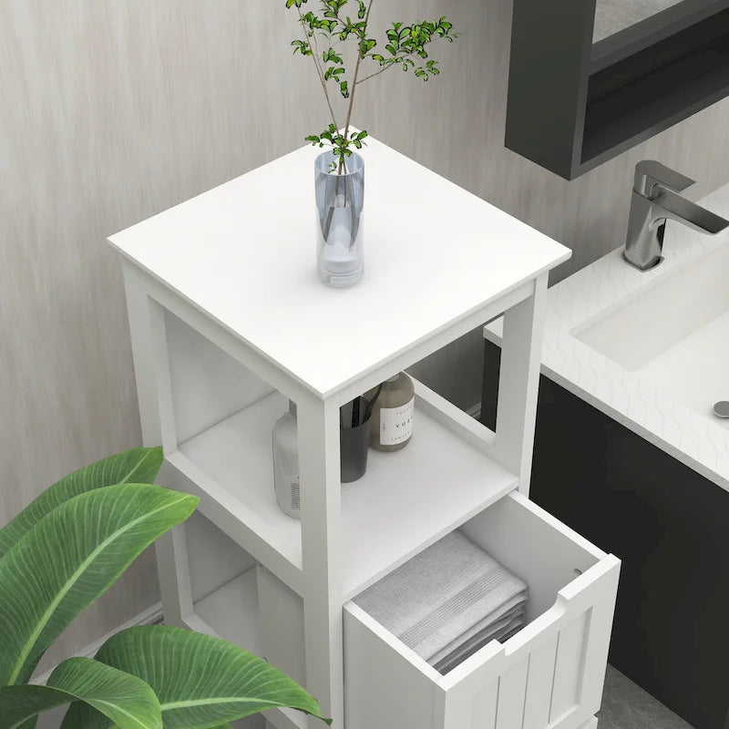 Bathroom Floor Cabinet with 2 Deep Drawers and Storage Shelf White