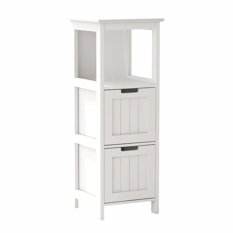 Bathroom Floor Cabinet with 2 Deep Drawers and Storage Shelf White