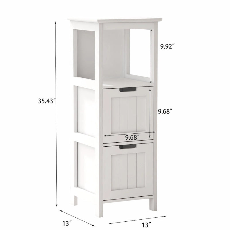 Bathroom Floor Cabinet with 2 Deep Drawers and Storage Shelf White