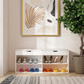 Shoe Storage Bench with Two Tier Rack and Cabinet White