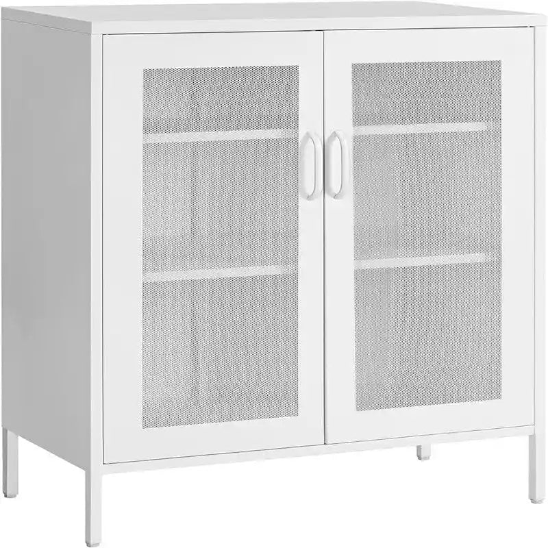 Metal Storage Cabinet with Mesh Doors Height-Adjustable Shelves and Drawers