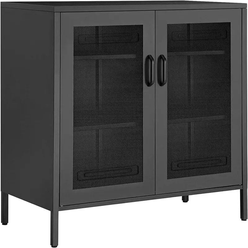 Metal Storage Cabinet with Mesh Doors Height-Adjustable Shelves and Drawers