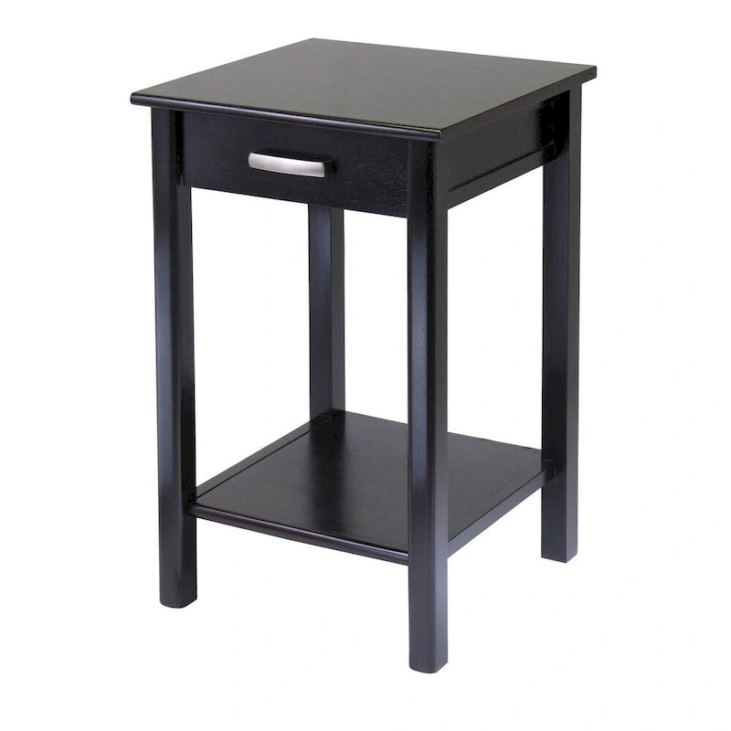 Espresso Wood End Table with Drawer and Lower Shelf Printer Stand