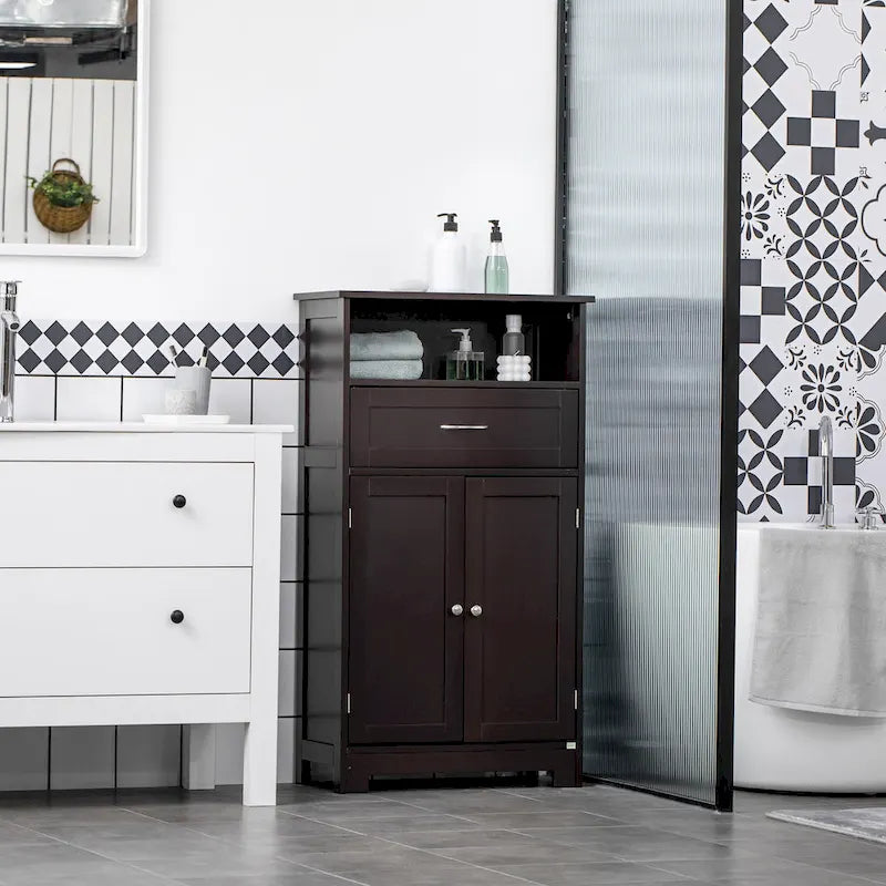 kleankin Modern Bathroom Storage Cabinet Free Standing Cupboard with Drawer and Adjustable Shelf - 11.75*23.5*42.75