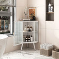 Floor Corner Cabinet with Tempered Glass Door White and Black 22 Inch