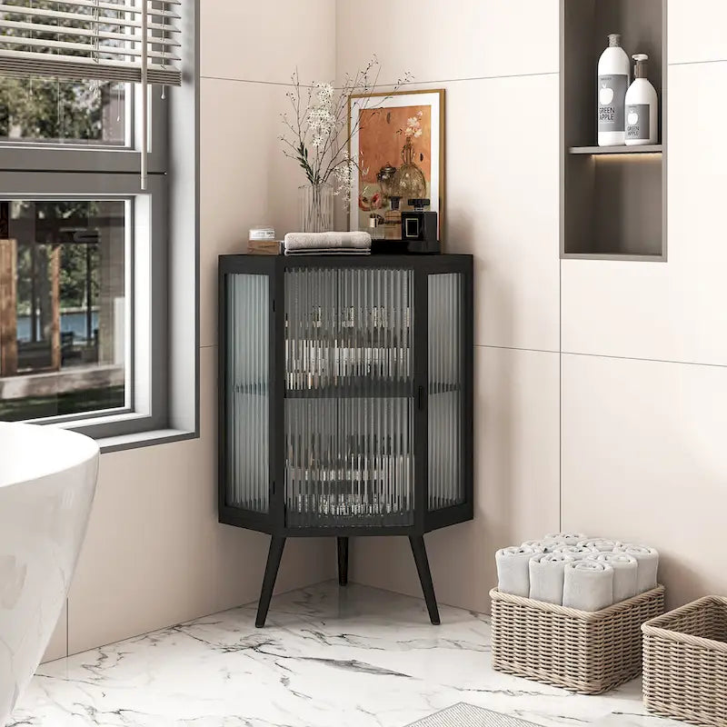 22.25 Floor Coner Cabinet with Tempered Glass Door