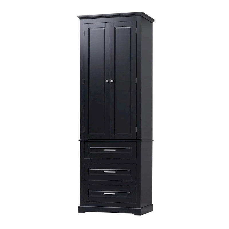 Tall Bathroom Storage Cabinet with Three Drawers and Upper Cabinet Shelves