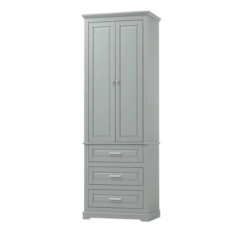 Tall Bathroom Storage Cabinet with Three Drawers and Upper Cabinet Shelves