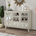 3-Door Mirrored Buffet Sideboard with Drop-Shaped Silver Handles Champagne Gold