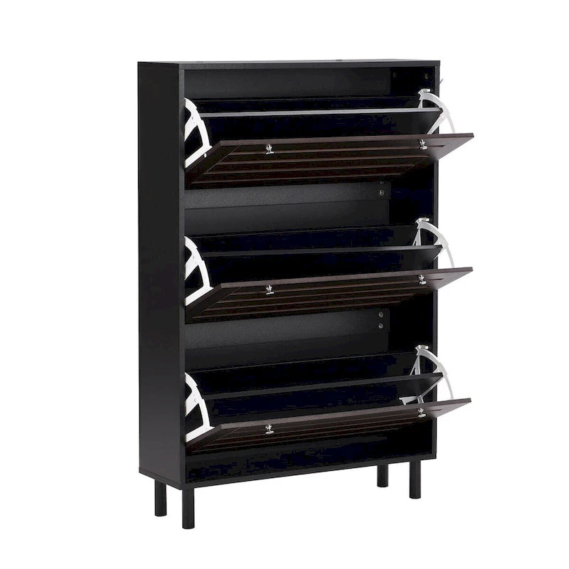 Merax Minimalist Slim Shoe Cabinet with Hanging Hooks, 3 Flip Drawers