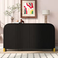 59.8 Inch 4-Door Cabinet with Wave Pattern and Adjustable Shelves Black