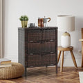 Wood Frame PE Rattan Storage Cabinet with 3 Drawers for Kitchen or Bedroom