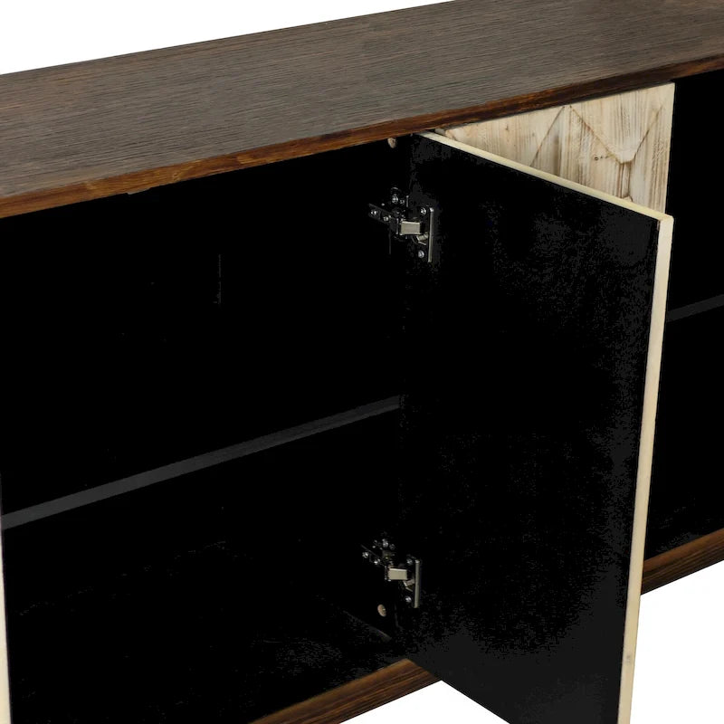 59.84 Inch 4-Door Vintage Sideboard with Relief Patterns and Pine Legs