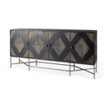 Two-Tone Brown Mango Wood Sideboard with Diamond Pattern Doors and Silver Iron Base
