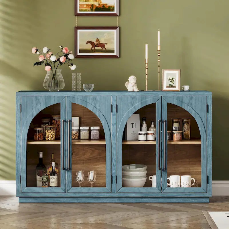Retro 4-Door Large Storage Sideboard with Aged Paint Effect Navy or Black