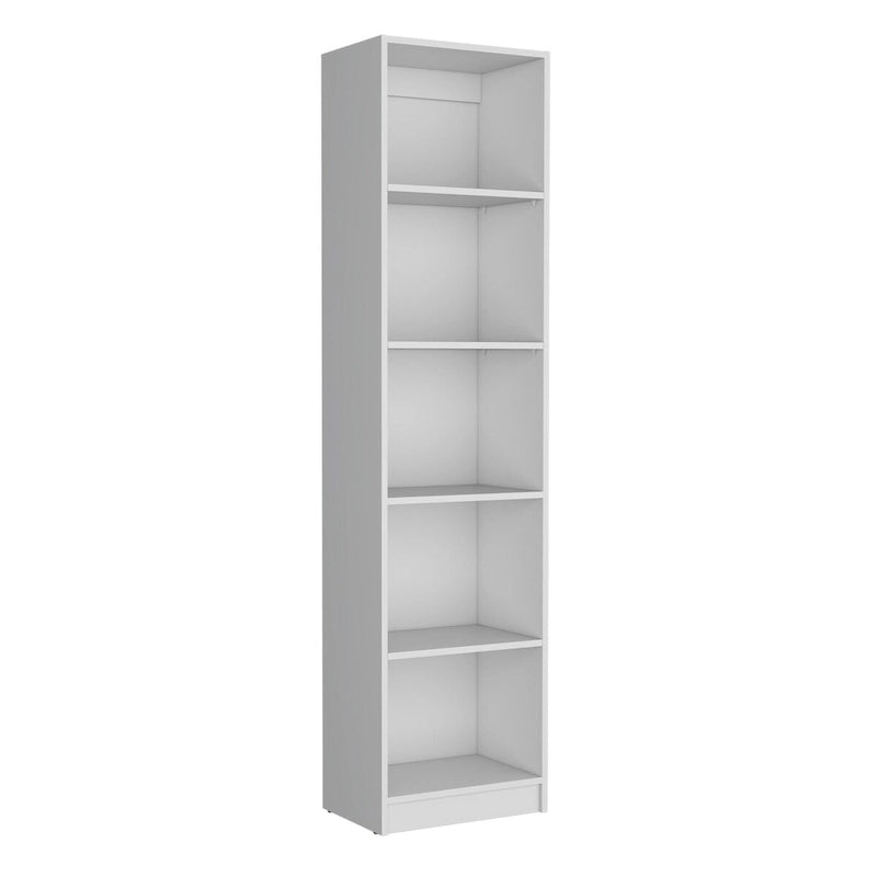 Slim 5-Tier Bookcase with White Finish for Office or Home
