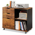 Mobile Lateral Filing Cabinet with Drawers and Open Shelves Rustic Brown