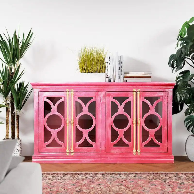 Maadze 71 4-Glass Door Kitchen Accent Buffet Sideboard Cabinet