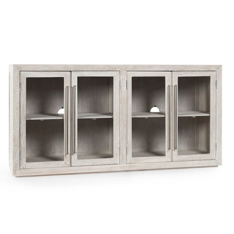 Four Door Whitewash Sideboard with Adjustable Shelves Oak and Acacia Wood 72x18x36