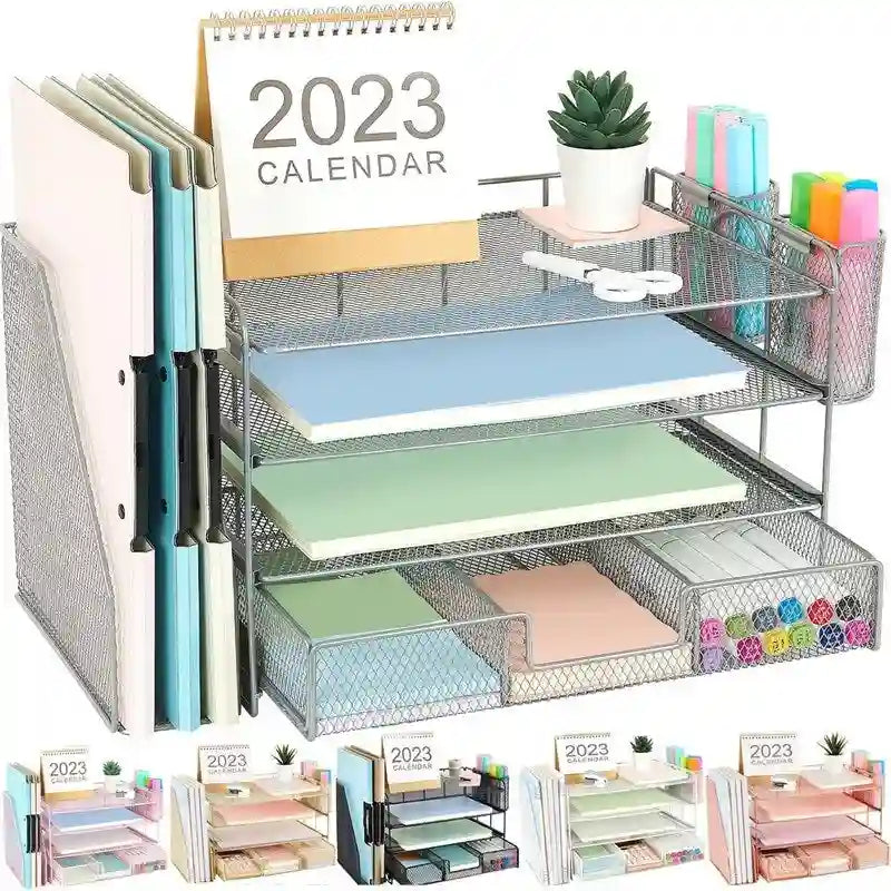 4 Tier Letter Tray Office Desk Organizers - 9.44D x 13.38W x 9.05H