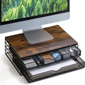 Wood Monitor Riser with Two Removable Drawers Vintage Rustic Brown