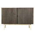 Solid Mango Wood Accent Cabinet with Gold Diamond Pattern and White Washed Frame