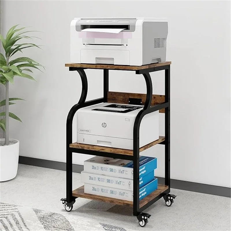 3-Tier Printer Stand with Adjustable Shelf AC Outlets and USB Ports Brown