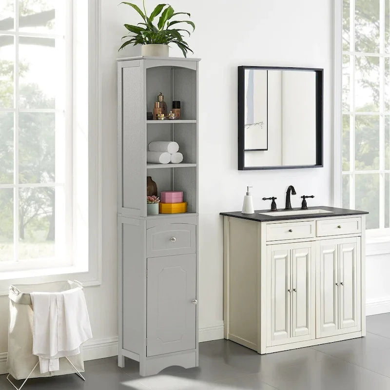 Tall Freestanding Bathroom Storage Linen Cabinet with Drawer 13x9x67
